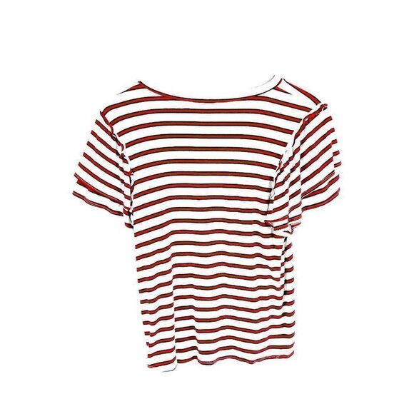 Green Envelope Los Angeles Crew‎ Scoop Neck White Red Striped T-Shirt Small - Picture 2 of 3